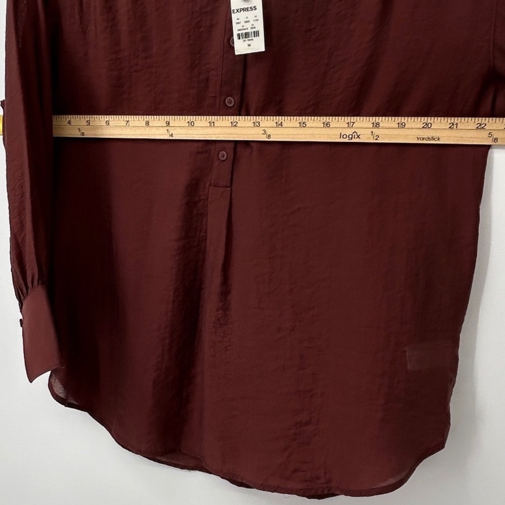 Express Womens Burgundy Textured Popover Blouse Flare Cuff Henley Top Medium NEW - Picture 5 of 6